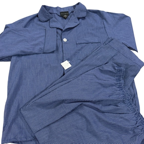 croft & barrow Other - Croft & Barrow Mens Blue Micro Check Pajama Set Long Sleeve Top Pants Large